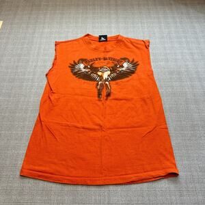 Vintage Harley‎ Davidson Shirt Medium Muscle Tee Sleeveless Skull Feathers Y2K